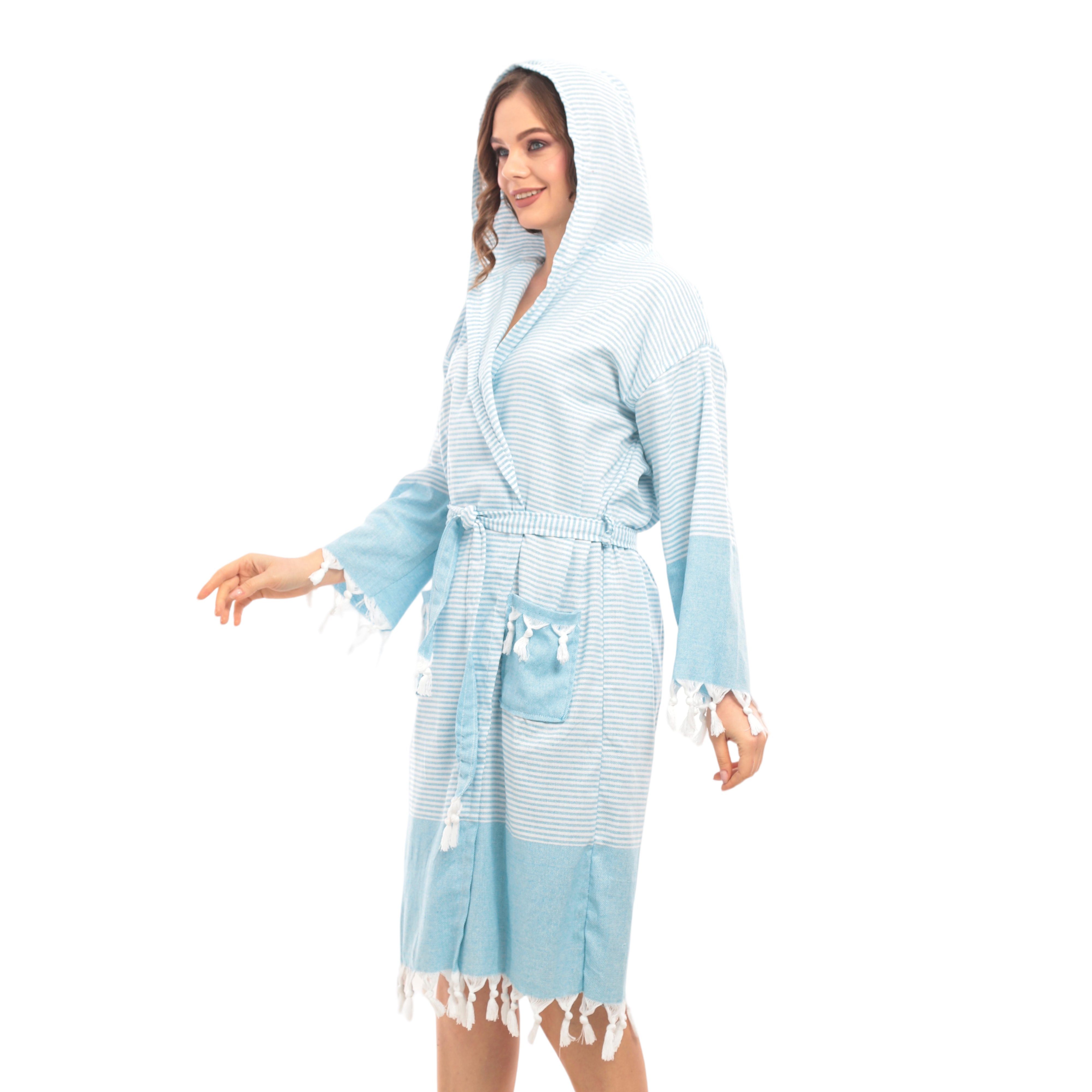 herémood Bademantel herémood Bademantel Damen & Herren Unisex – Weich & Leicht, Langform, 100% Baumwolle, mit Kapuze, & Gürtel, Hamamtuch-Stil mit Taschen – Ideal für Sauna, Spa, Hotel & Zuhause