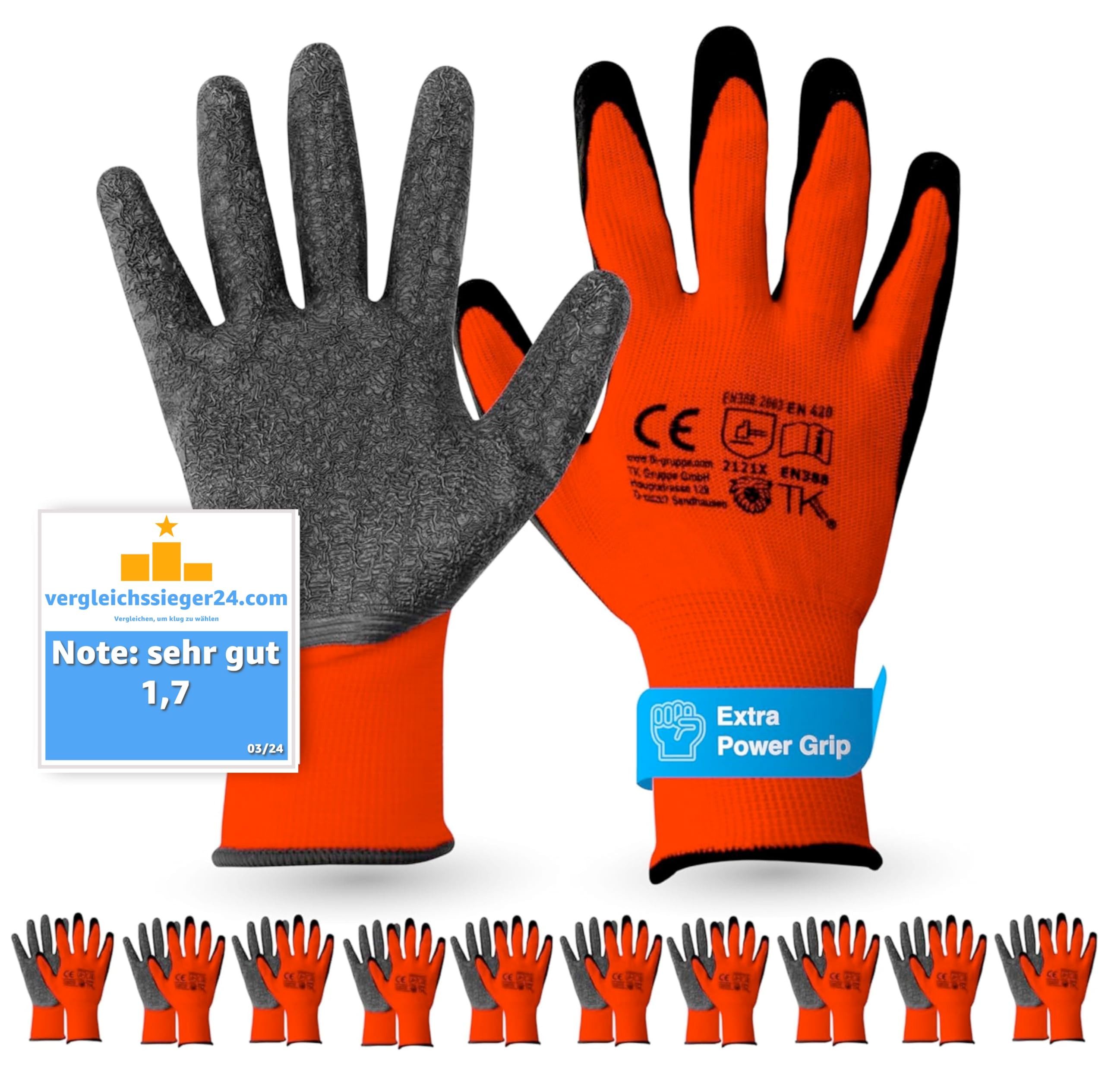 toolmate® Arbeitshandschuh-Set 10x Paar Premium Handschuhe EN388 - Gartenhandschuhe rot (Packung, 10-St., 10 Paar Arbeitshandschuhe) Atmungsaktiv