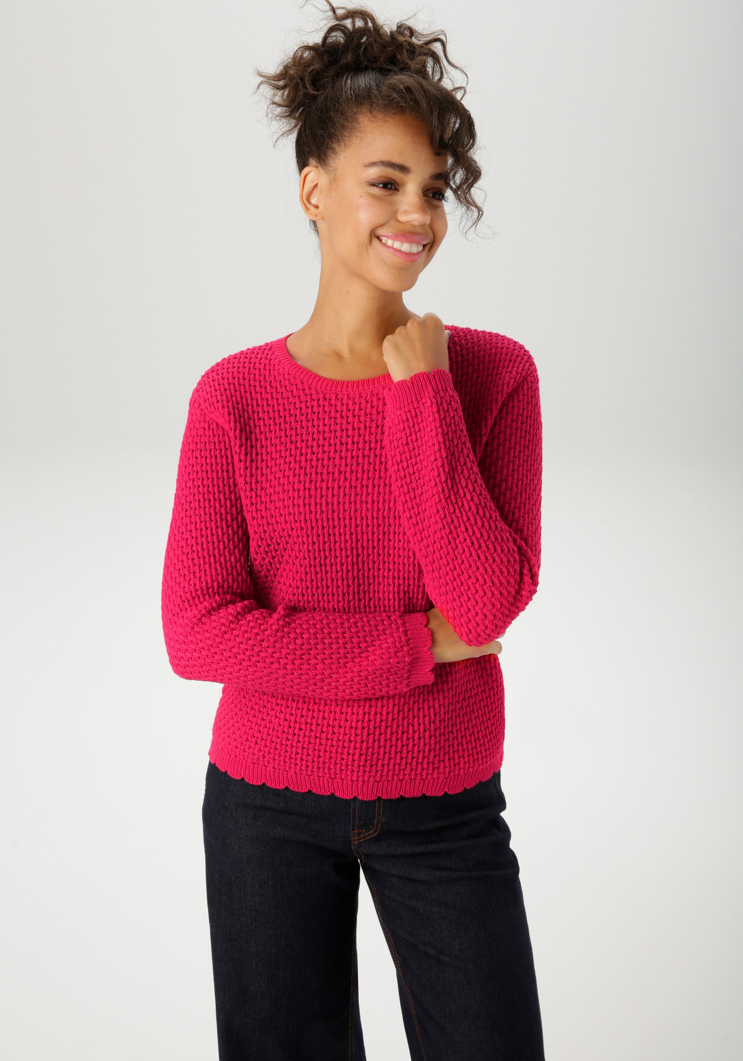 Aniston CASUAL Strickpullover mit gewellten Bündchen günstig online kaufen