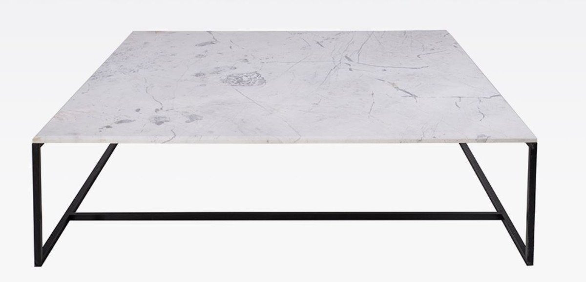 Casa Padrino Couchtisch Luxus Couchtisch Schwarz / Weiß 120 x 120 x H. 35 cm - Moderner quadratischer Wohnzimmertisch mit Carrara Marmorplatte und Edelstahl Gestell - Luxus Möbel