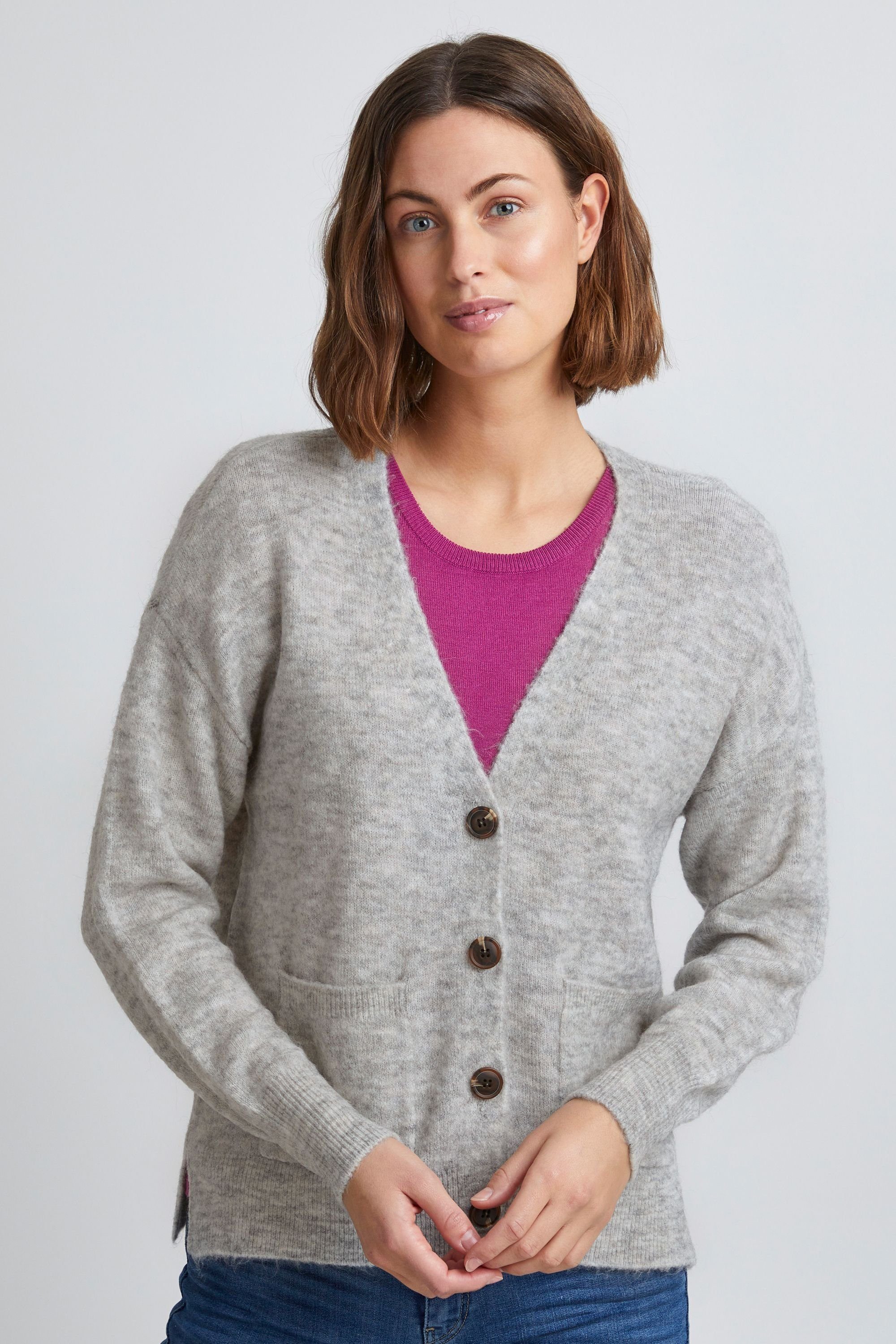 fransa Strickjacke Fransa FREMDEBBI 2 Cardigan - 20610192 Light Grey melange