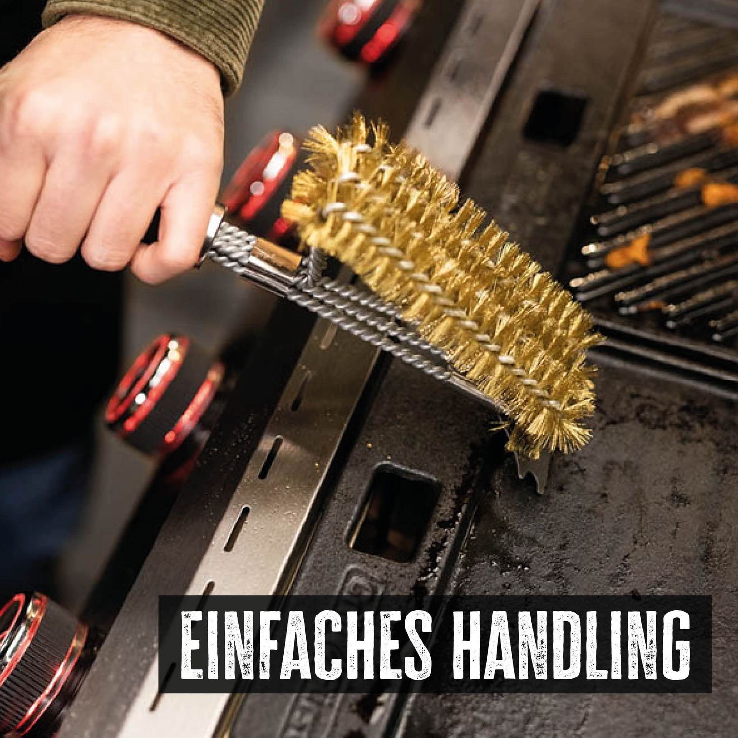Grillfürst Grillbürste 2x Grillfürst Premium Grillbürste aus Messing mit langem 3-fach Bürstenkopf und Schaber – Bild 5 von 5