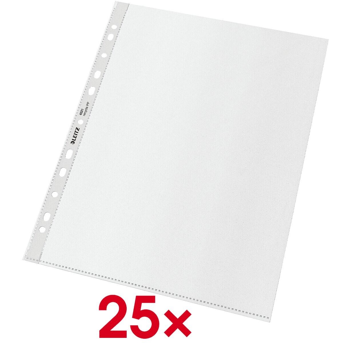 LEITZ Prospekthülle Recycle 4021, 25 Stück, genarbt, Format A4 Maxi, 6-fach-Lochung, oben offen