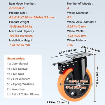 VEVOR Transportroller Möbelrollen 4er-Set 1270kg Tragfähigkeit, (68-St), Geräuscharmes & sanftes Rollen