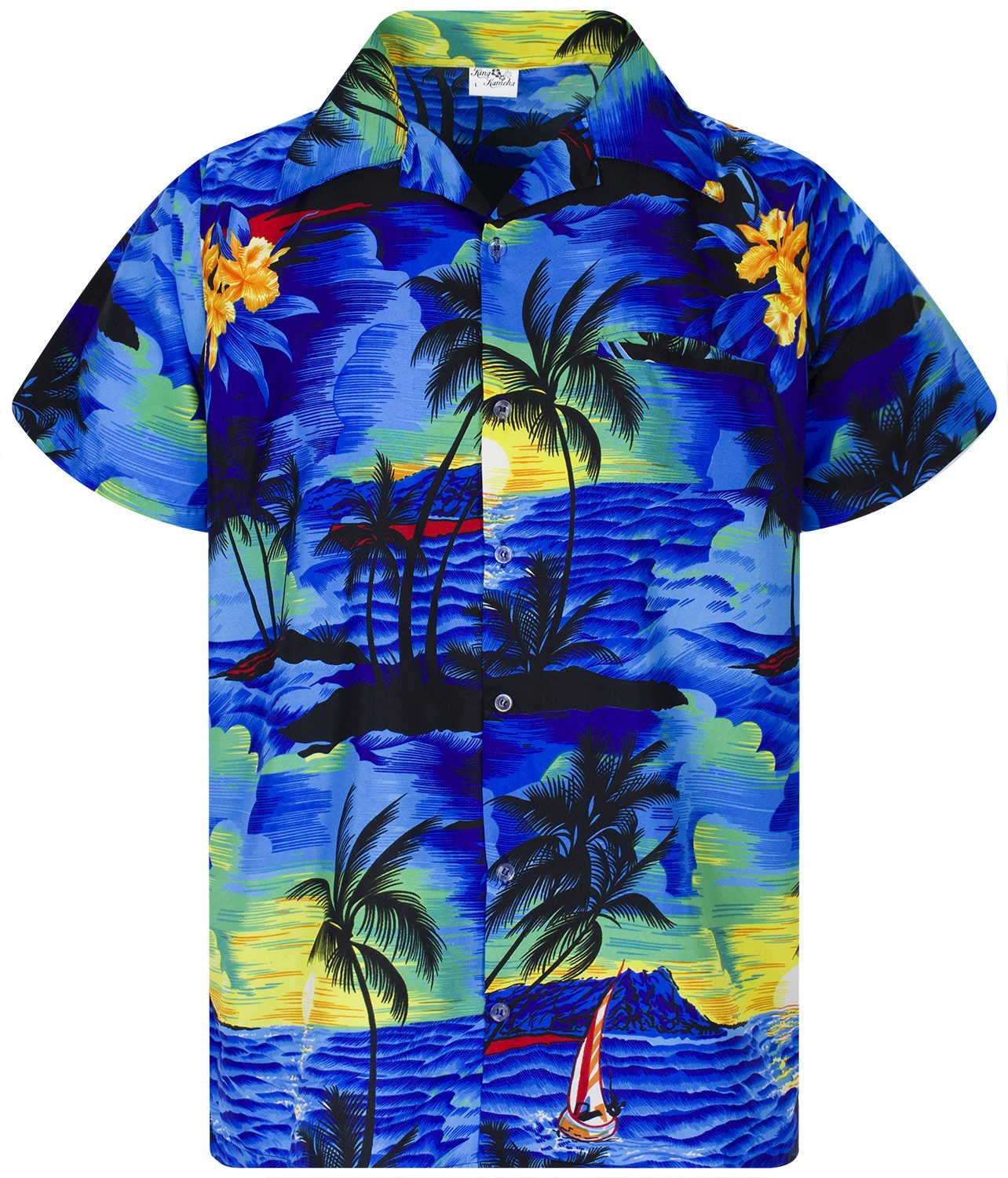 Hawaiihemd Surf Funky Hawaii-Hemd Herren Kurzarm Front-Tasche Stylish Unisex