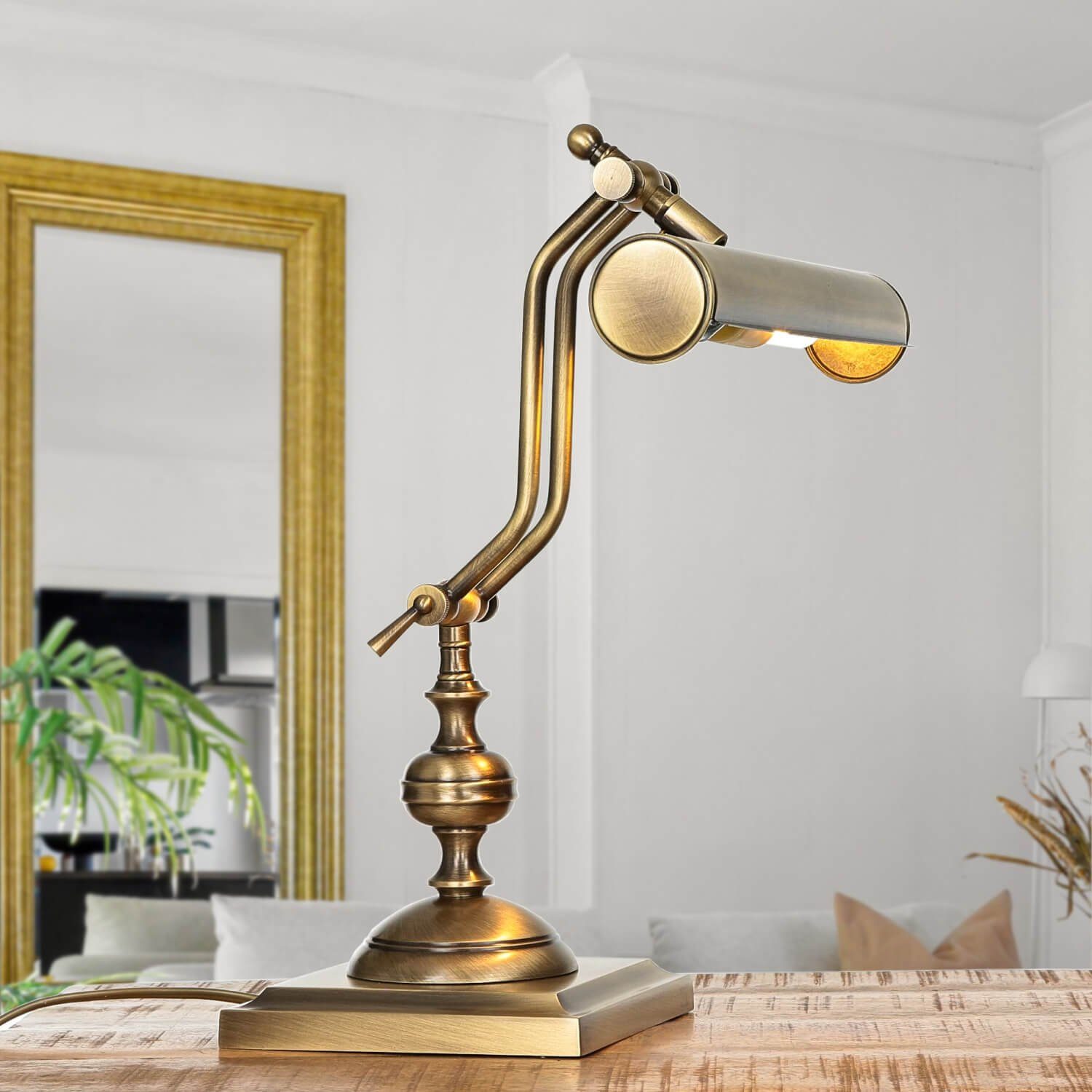 Bronze LAMPADE ohne Schreibtischlampe Leuchtmittel, SCRIVANIA, Handarbeit H:39cm Messing massiv E14 Verstellbare Licht-Erlebnisse Tischlampe