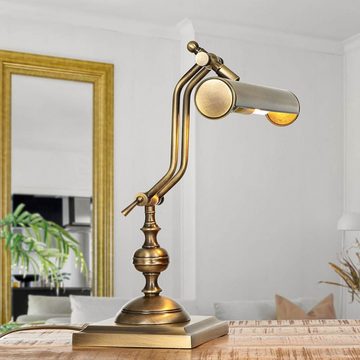 Licht-Erlebnisse Schreibtischlampe LAMPADE SCRIVANIA, ohne Leuchtmittel, Verstellbare Tischlampe Messing massiv Bronze H:39cm E14 Handarbeit