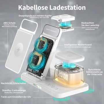 JOEAIS Kabelloses Ladestation 5 in 1 Induktive Ladegerät Wireless Charger Induktions-Ladegerät (für SmartWatch, mit Usb C Charger)