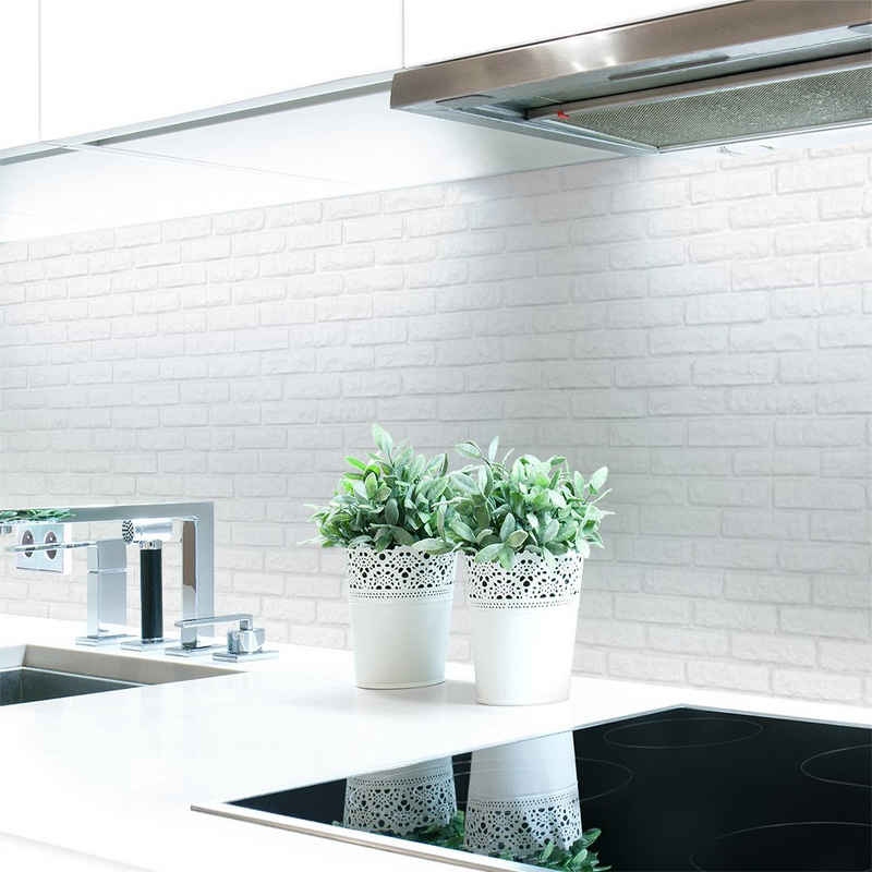 DRUCK-EXPERT Küchenrückwand Küchenrückwand Ziegelwand Weiß Hart-PVC 0,4 mm selbstklebend