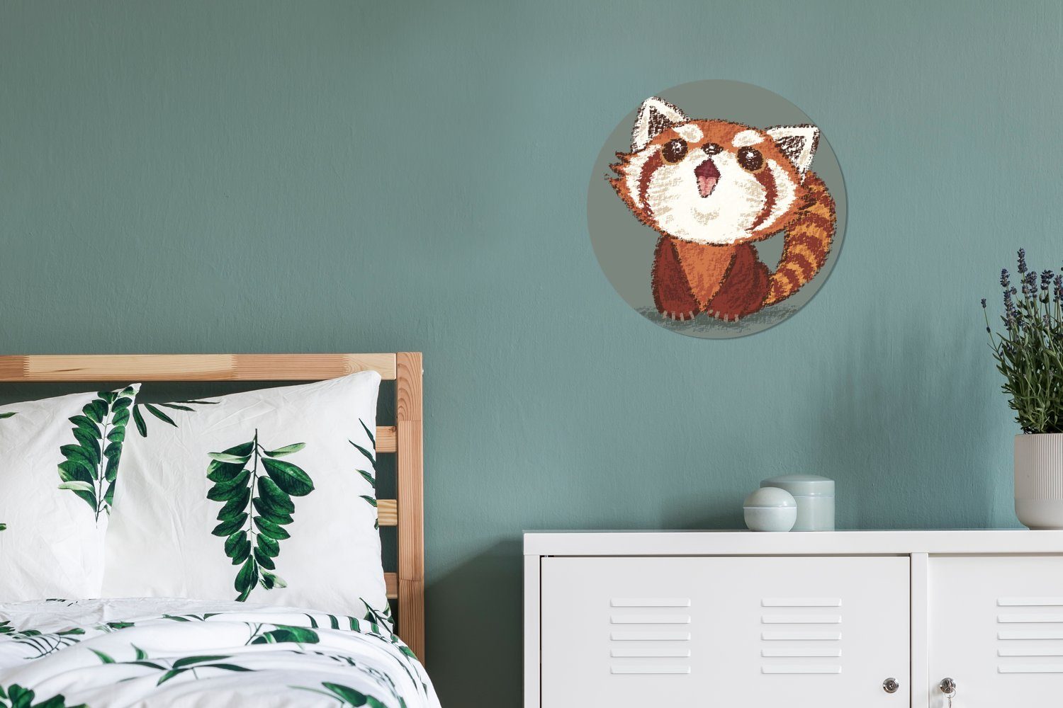 Tapetenaufkleber, Illustration Wandsticker Wohnzimmer für Rund, St), Eine (1 Pandas MuchoWow Tapetenkreis eines Kinderzimmer, kleinen
