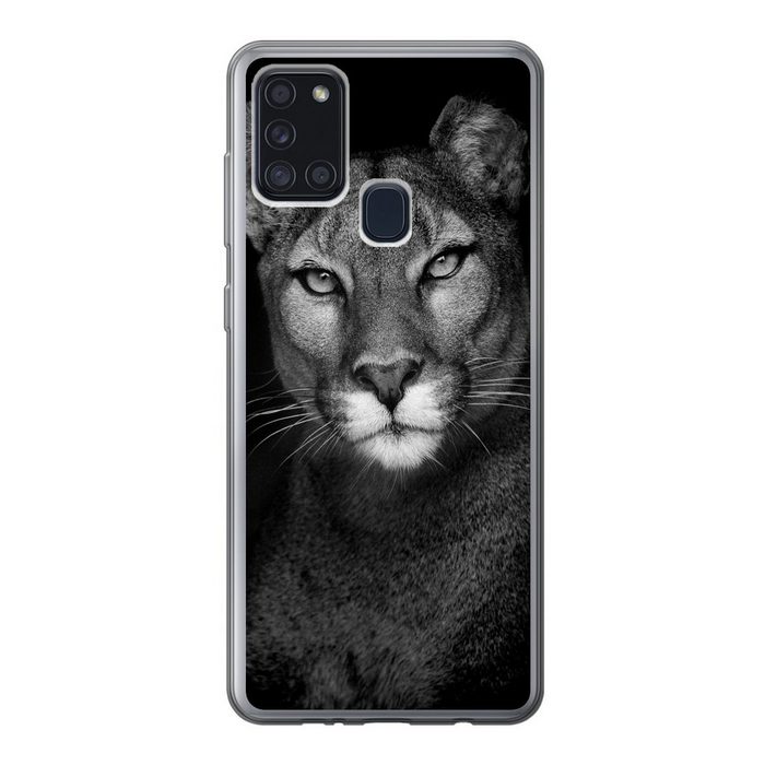 MuchoWow Handyhülle Tierprofil Puma in schwarz und weiß Handyhülle Samsung Galaxy A21s Smartphone-Bumper Print Handy