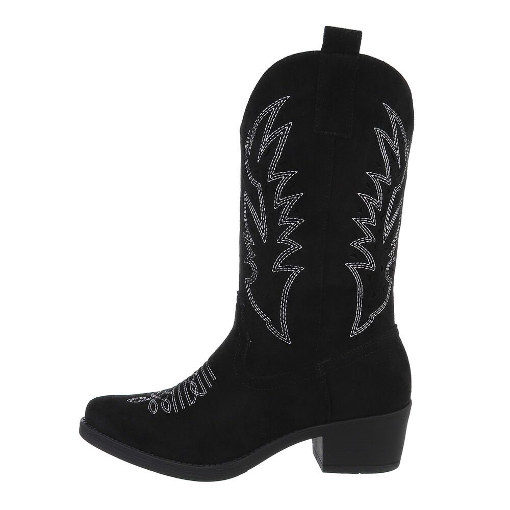 Ital-Design Damen Cowboyboots Western Westernstiefel Blockabsatz Western- & Bikerstiefel in Schwarz