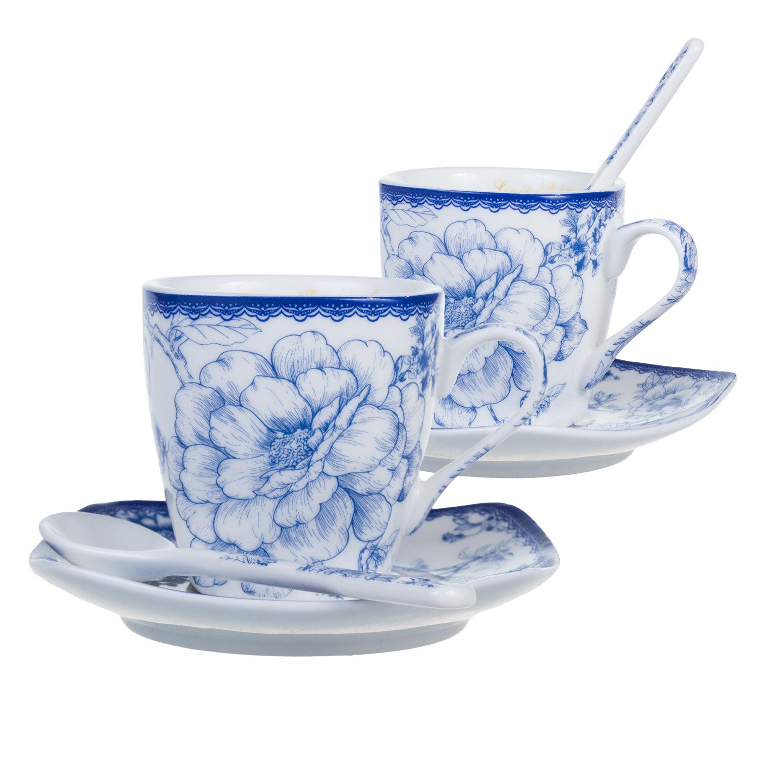 Queen Isabell Tasse Espressotassen Set 2-teilig mit Untertassen, feines Knochenporzellan, Fassungsvermögen: 80 ml