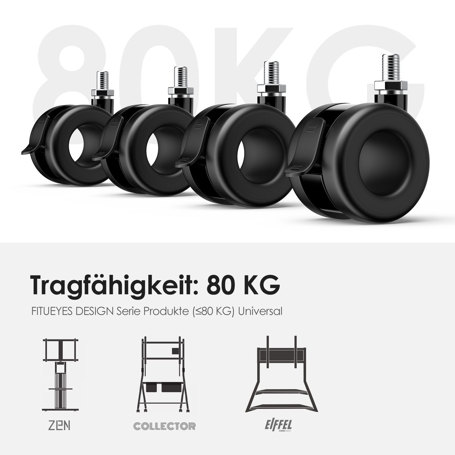 FITUEYES Lenkrolle, (4er Set bis 80kg mit Bremse M8 Gewinde)