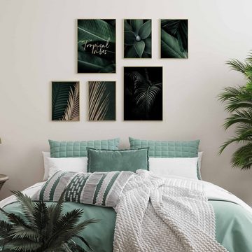 Heimlich Poster »Set als Wohnzimmer Deko, Bilder DINA3 & DINA4, Gold Grün Agave«, Pflanzen