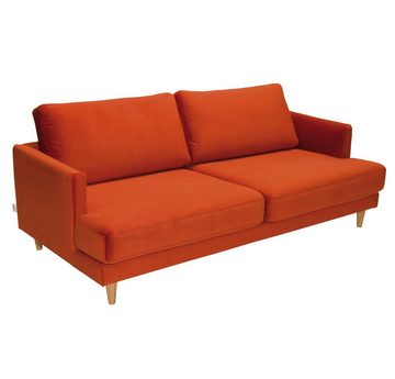 TOM TAILOR HOME Sofa WESTCOAST 2,5-Sitzer in TSV 17 saffron, Retrosofa in orangefarbenem Samt mit entspanntem Sitzkomfort.