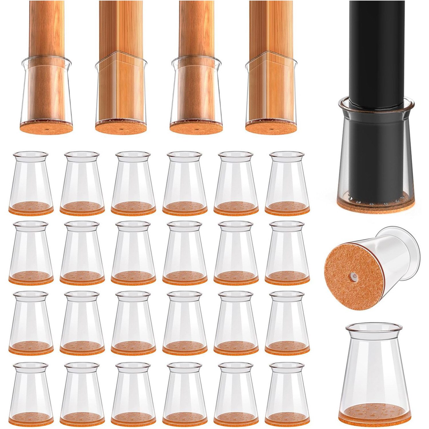 Coonoor Stuhlsocke 32 Stück Stuhlbein-Kappen, Silikon Schutzkappen mit Filz günstig online kaufen