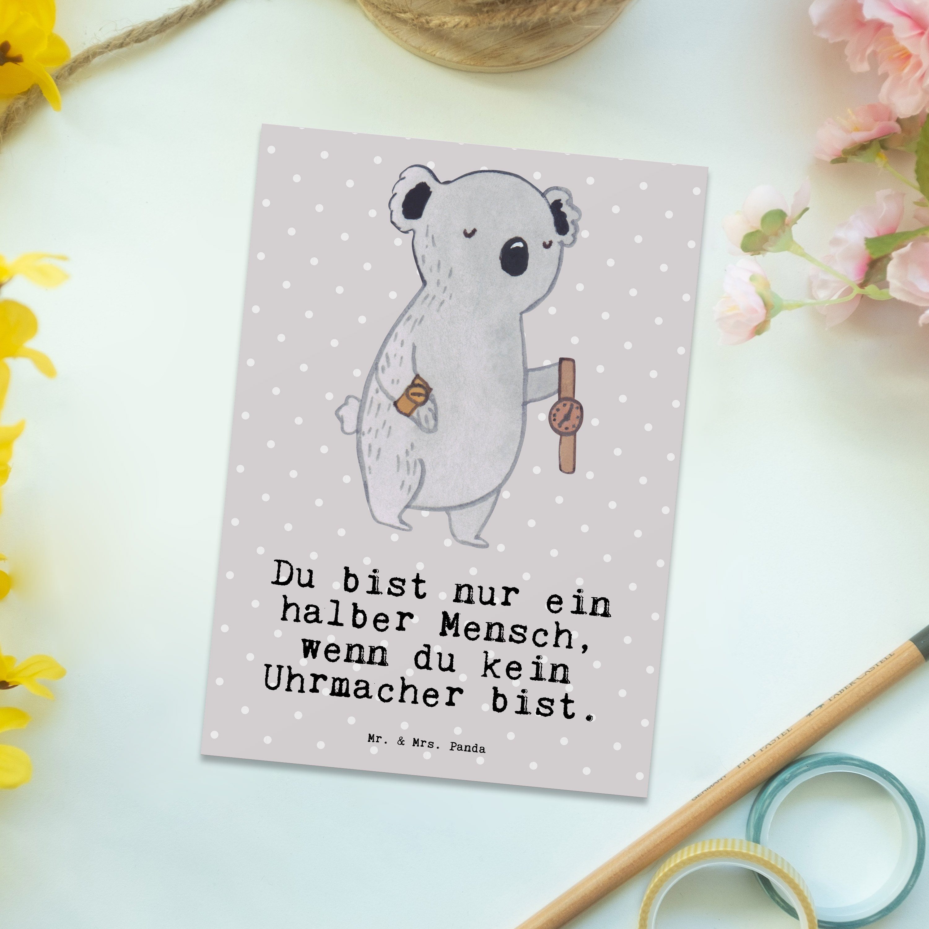 Grau - & Panda mit Postkarte Uhrmacher - Herz Pastell Danke Geschenk, Geburtstagskarte, Mr. Mrs.
