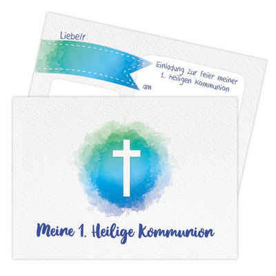 PAPIERDRACHEN Kommunionskarte 12 Einladungskarten zur Kommunion - Einladung zur Heiligen Kommunion, für Mädchen und Jungen -hochwertig gedruckt in DIN A6