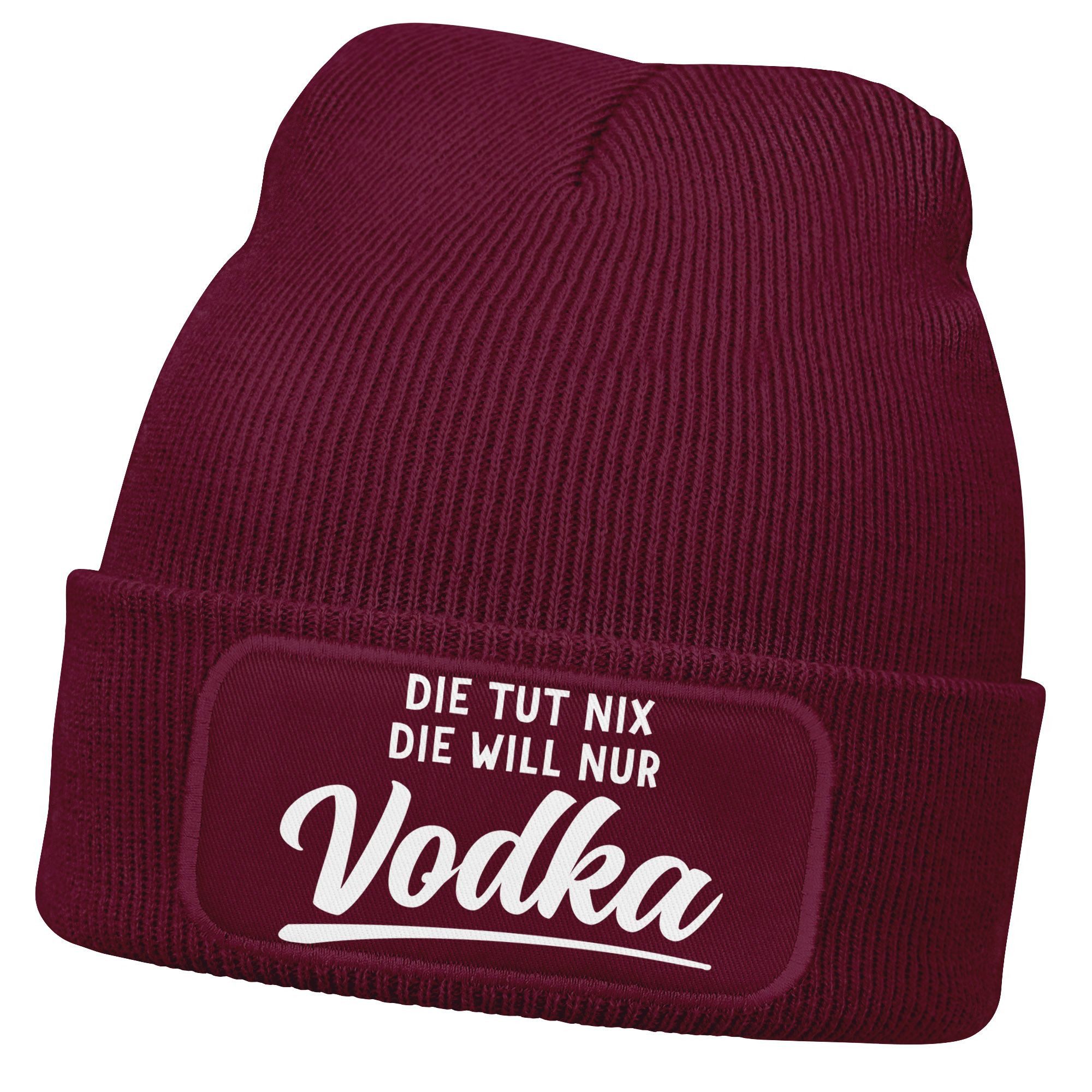 Strickmütze Damen Beanie mit Patch Strickmütze mit Spruch Lieblingsgetränk Party