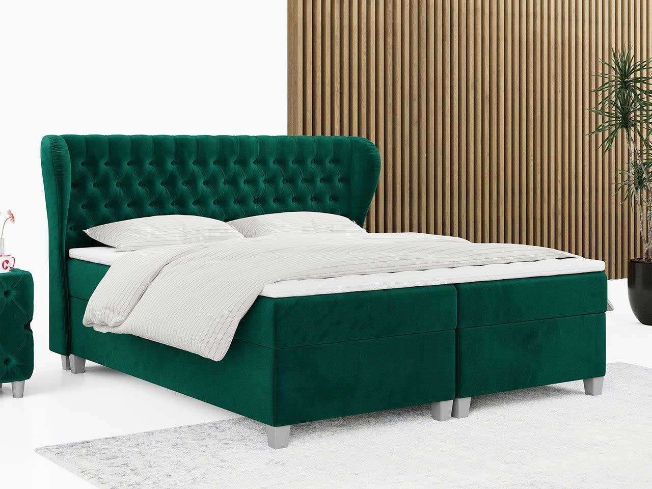 MKS MÖBEL Boxspringbett BURLONE, Deko Bed - Doppelbett mit Multipocket-Matratze