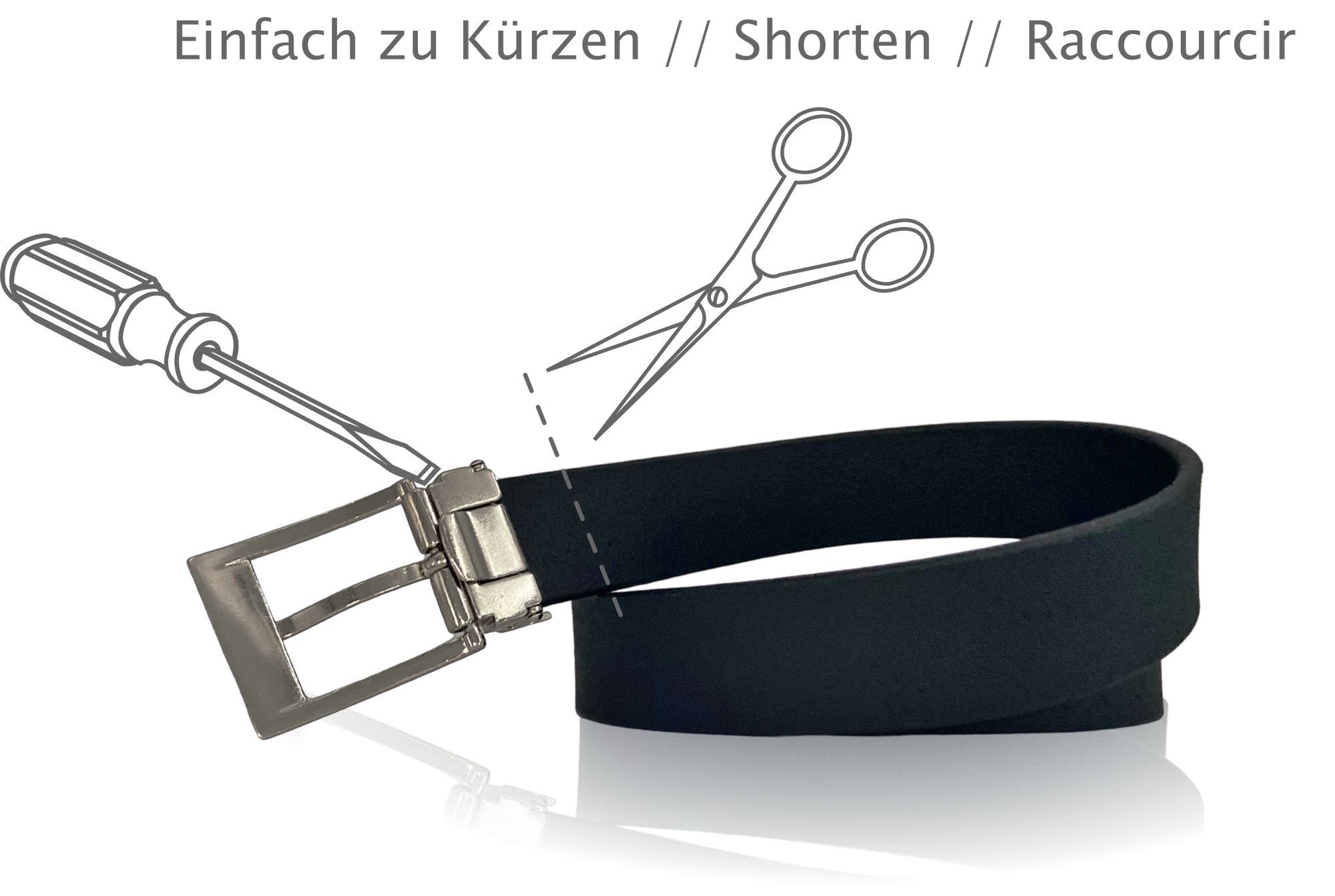 Schnalle, FRONHOFER Anzuggürtel mm, Schwarz Leder, kürzbar hochwertiges 35 18704 Eleganter Hüftgürtel
