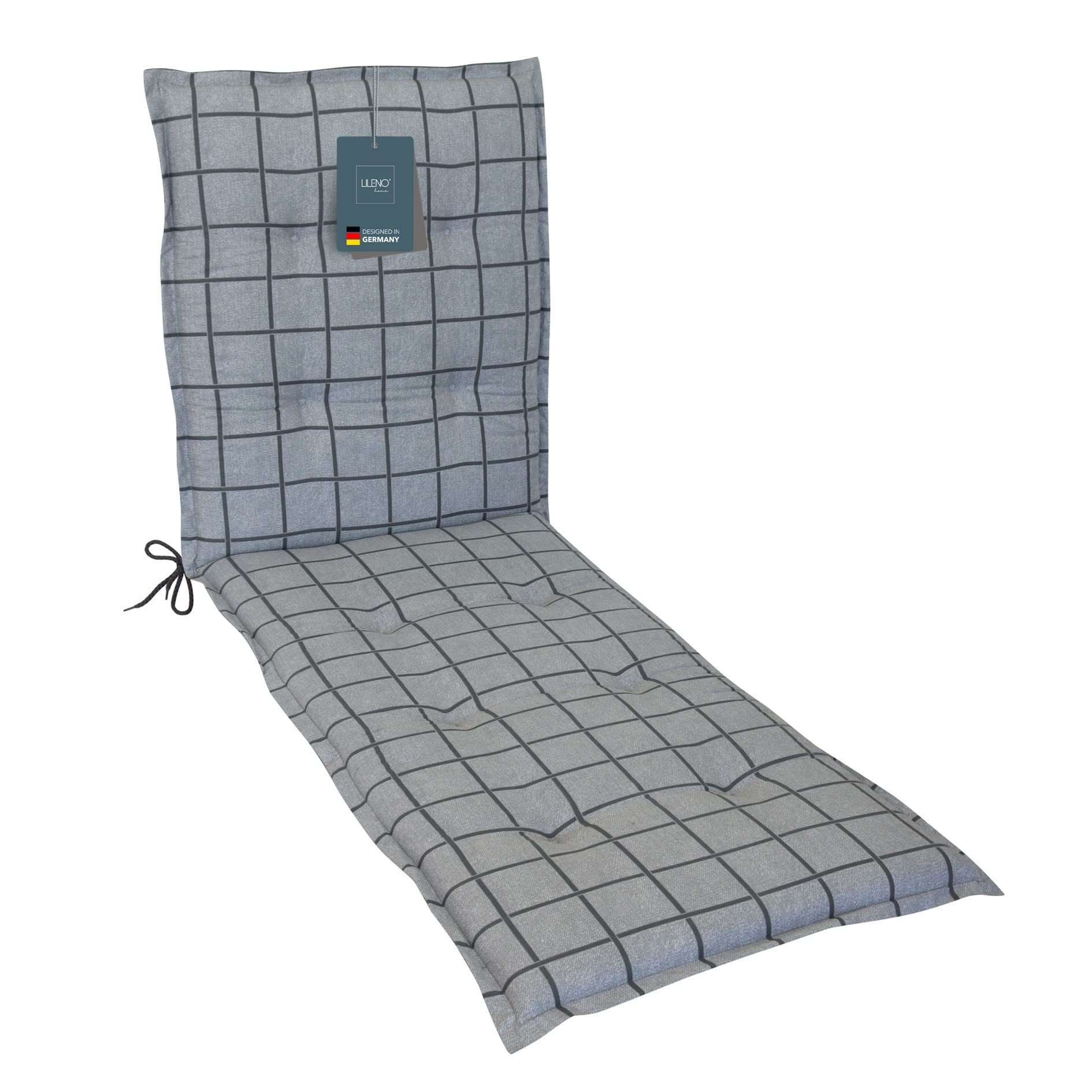 LILENO HOME Liegenauflage perfekt für Strandliege, Sonnenliege Auflage, Gartenliege Auflage, (1er Set), Polster Auflage für Rollliegen Yacht Karo-Hellgrau, Sitzpolster