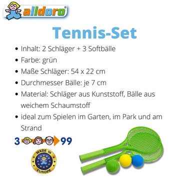 alldoro Tennisschläger 63110, Softball-Tennis für Kinder, 2 grüne Schläger + 3 Softbälle