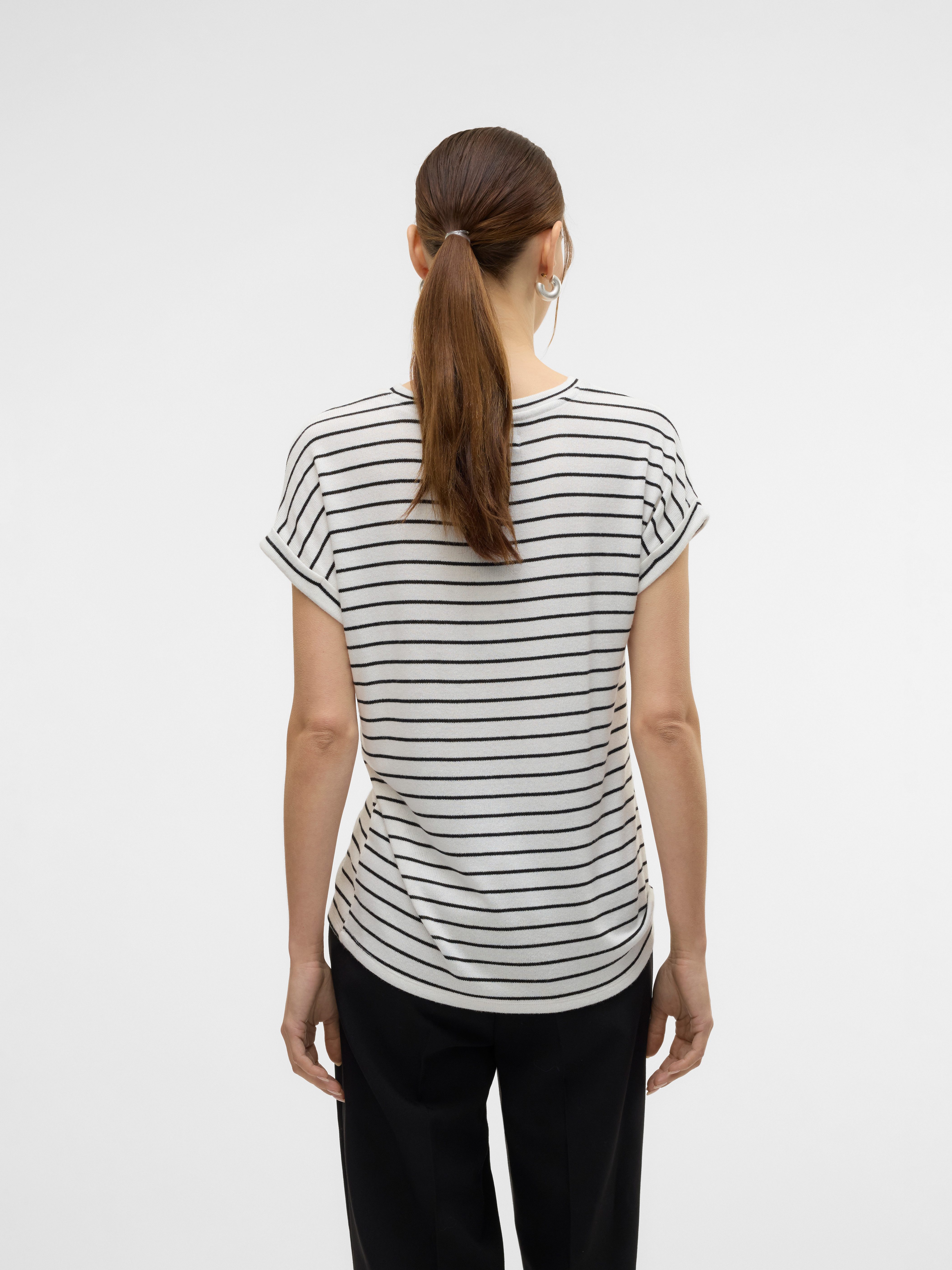 Vero Moda Kurzarmpullover VMBRIANNA SS O-NECK PULLOVER BOO REP mit überschnittenen Schultern mit Umschlagsaum