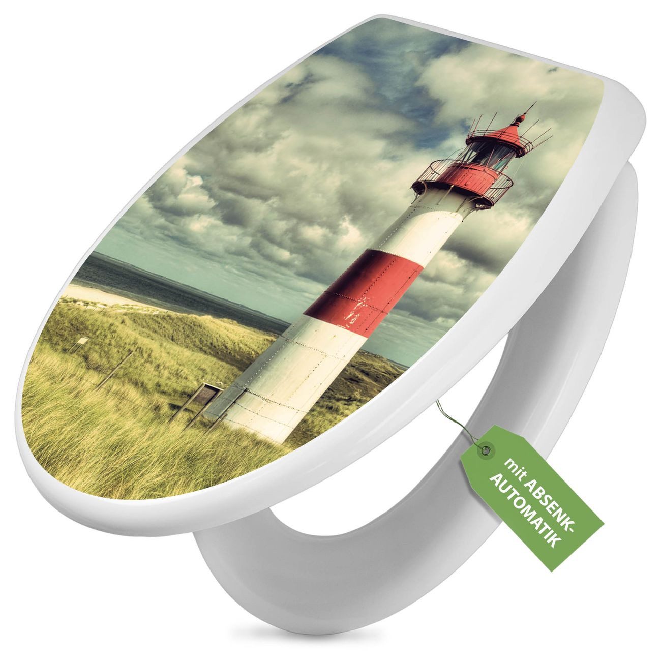 banjado WC-Sitz mit Absenkautomatik Motiv Leuchtturm Sylt (umweltfreundliches Material, integrierte Scharniere), 44,5 x 37 x 5 cm