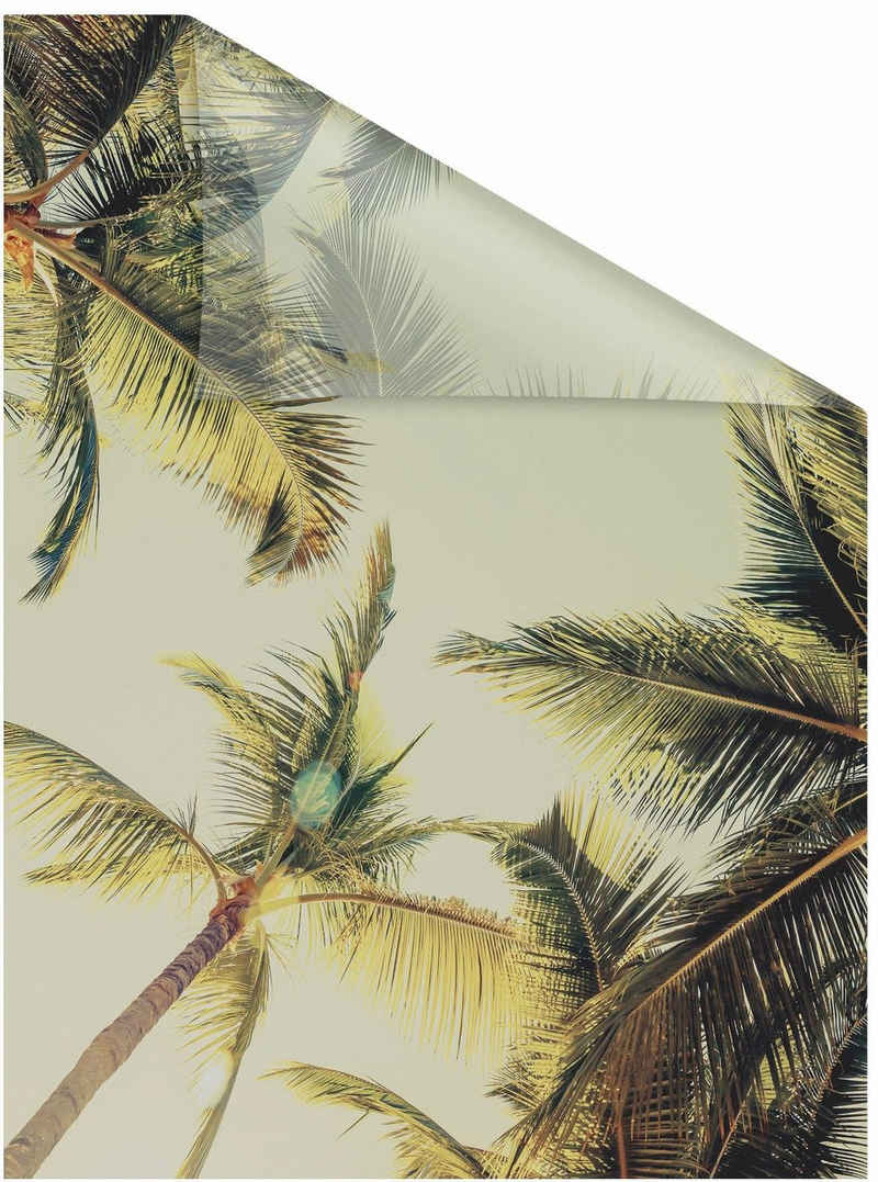 Fensterfolie Palmen und Sonne, LICHTBLICK ORIGINAL, blickdicht, strukturiert, selbstklebend, Sichtschutz