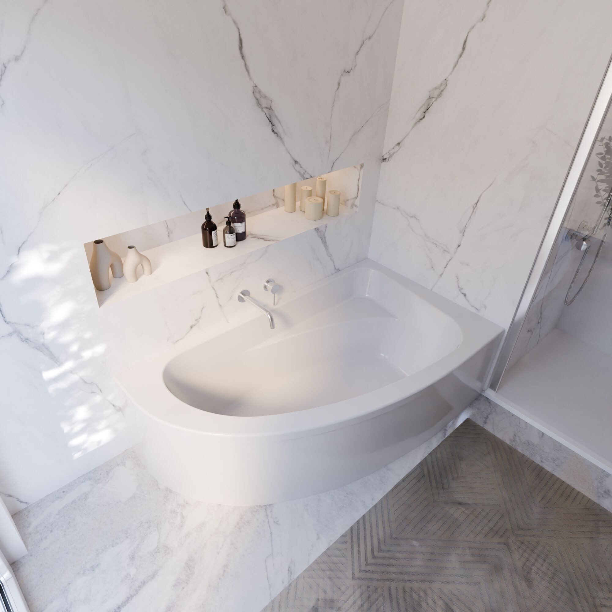 Schulte Badewanne Baia, asymmetrische Form, Sanitäracryl, Weiß, (Komplett-Set), 160x90 cm, mit Fußgestell und Ablauf, Version rechts