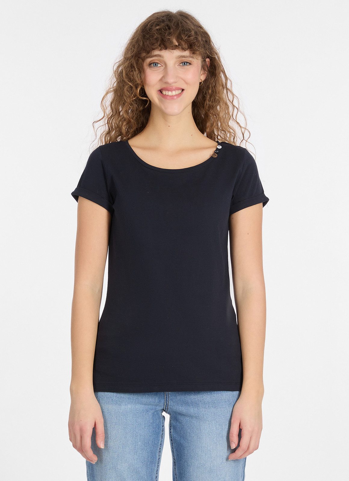 Ragwear T-Shirt FLLORAH GOTS mit süßen Zierknöpfen am Ausschnitt günstig online kaufen