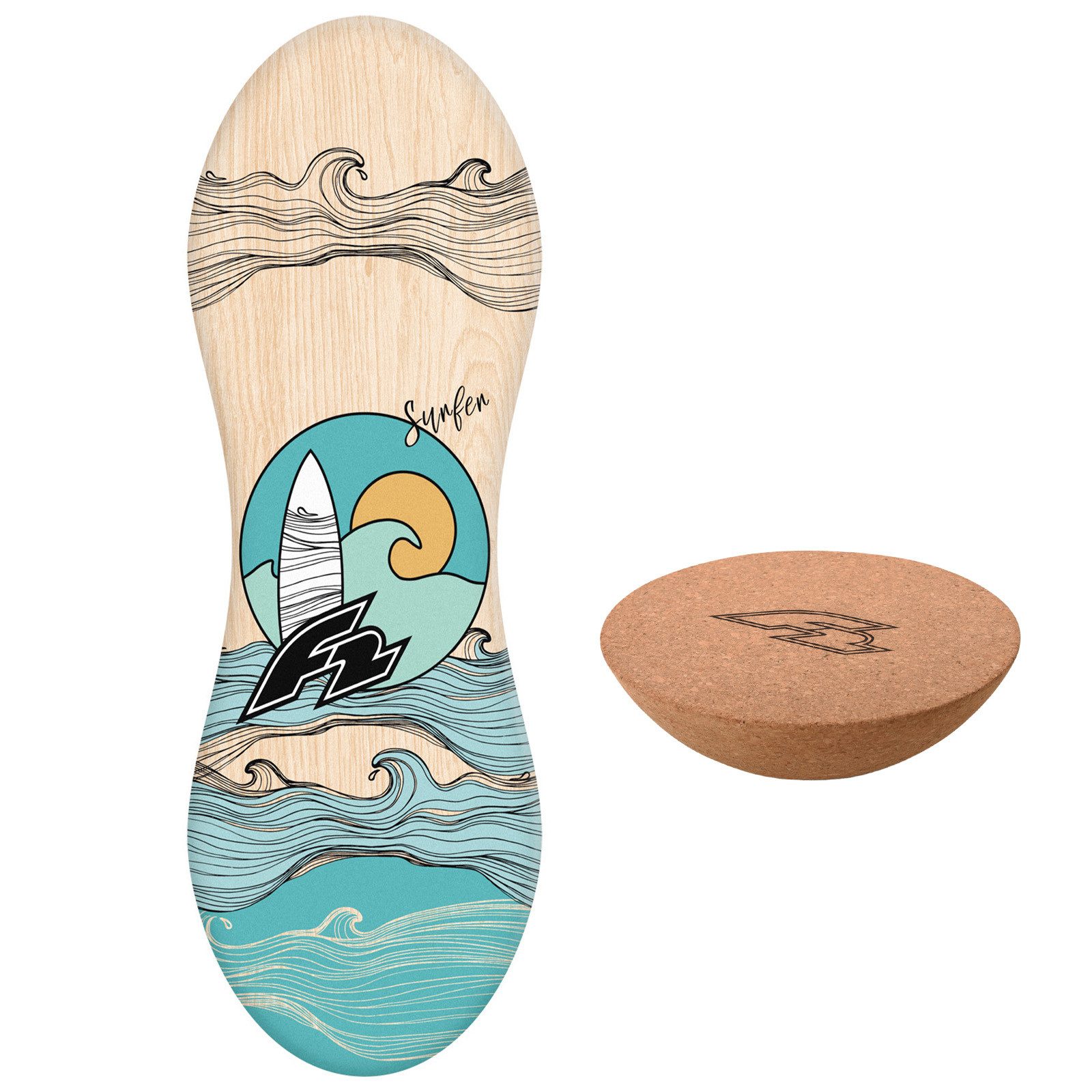 F2 Balanceboard F2 Set Balance Board Peanut 86x32cm mit Kork Halbkugel