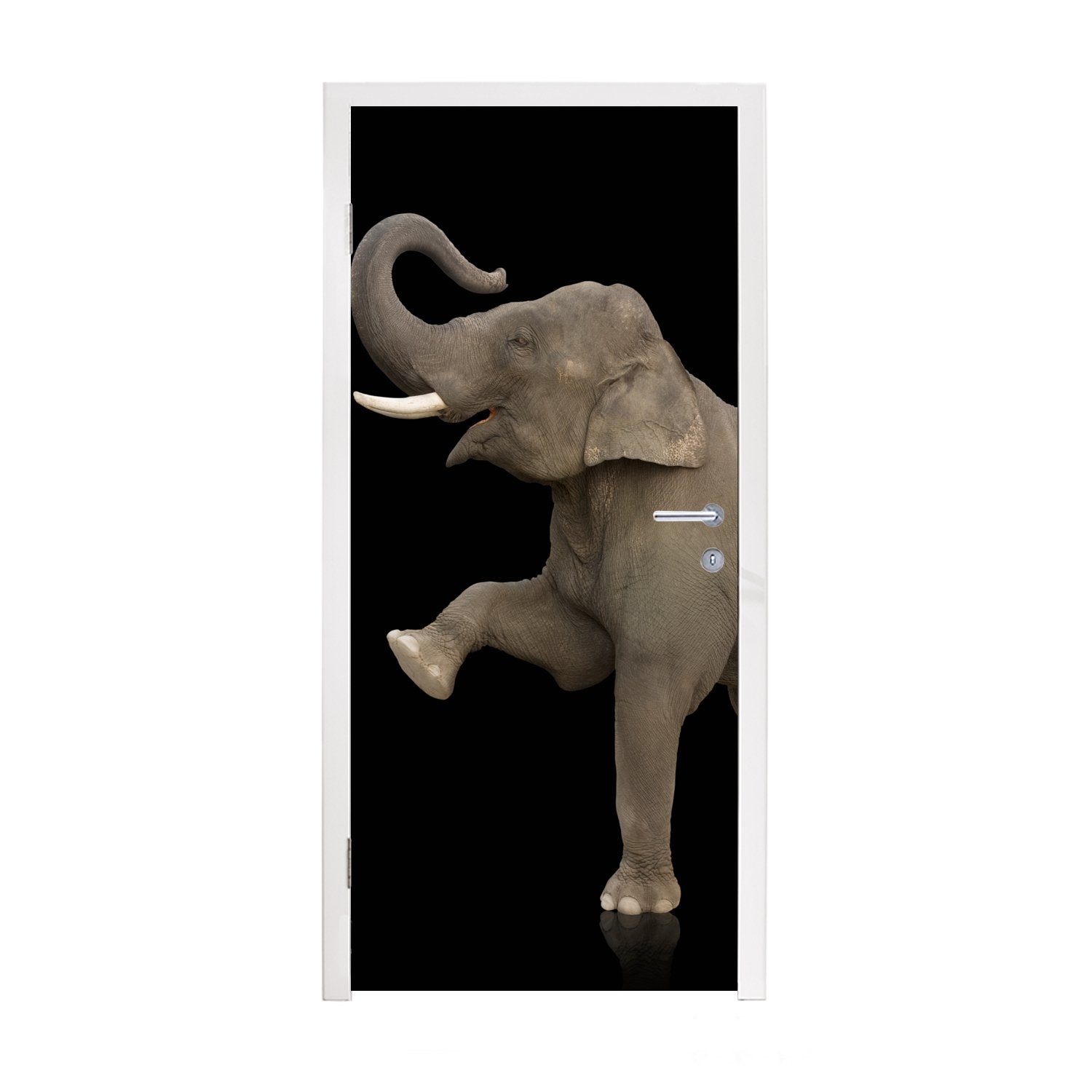 MuchoWow Türtapete Elefant - Tiere - Schwarz - Porträt, Matt, bedruckt, (1 St), Fototapete für Tür, Türaufkleber, 75x205 cm