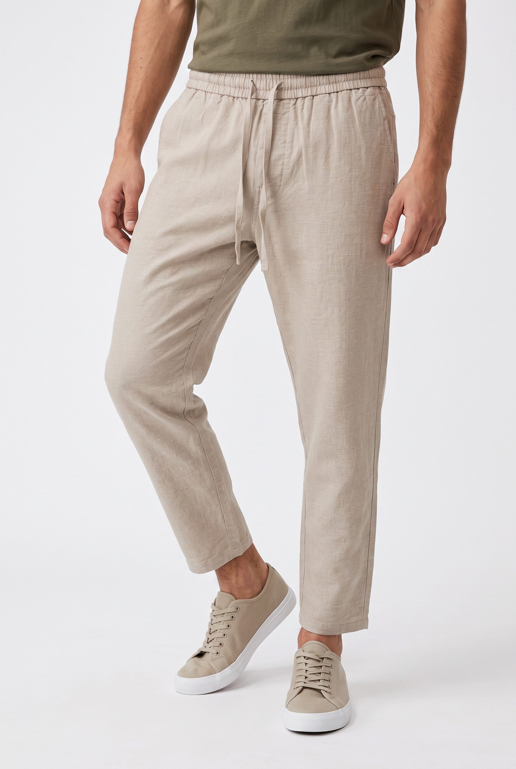 ONLY & SONS Schlupfhose ONSLINUS CROP 0007 COT LIN PNT NOOS Baumwolle mit Leinen, Gummizug und Kordel