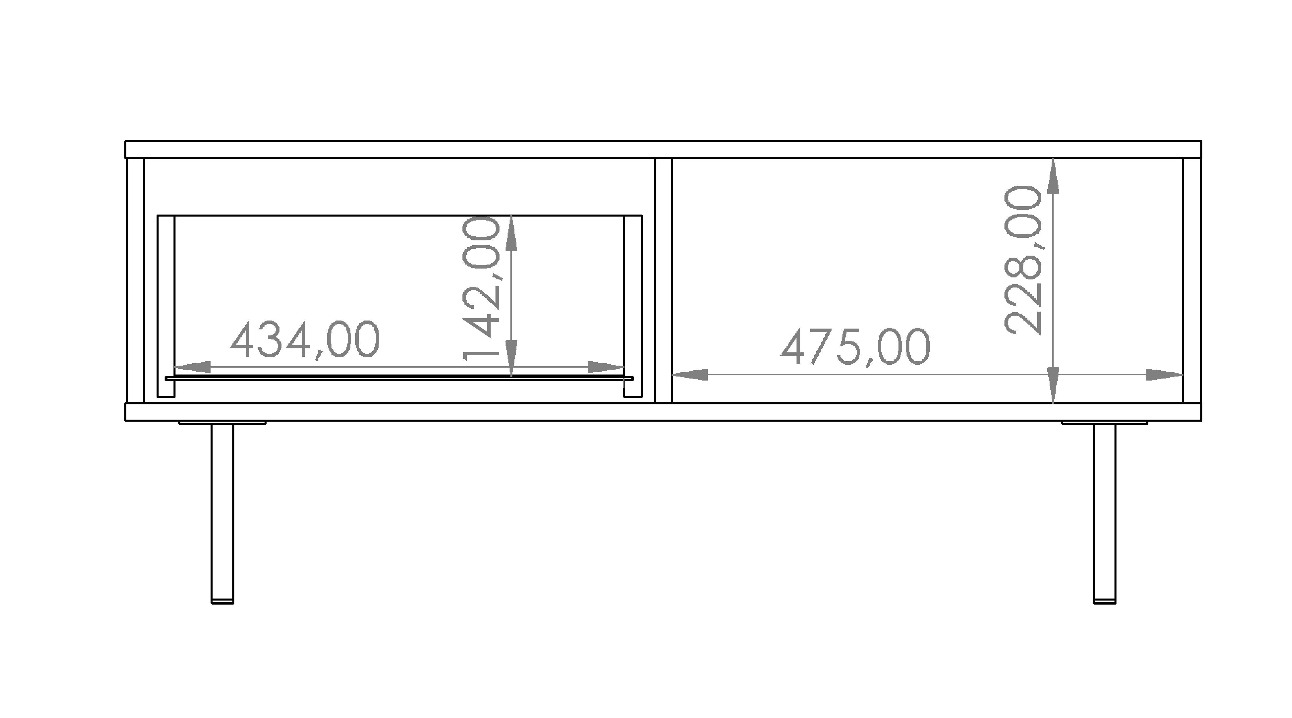 Schubladen cm Ablagefach Schwarz/Captains H43 Couchtisch B100 x T65 mit PRIGGI Furnix und deck, x