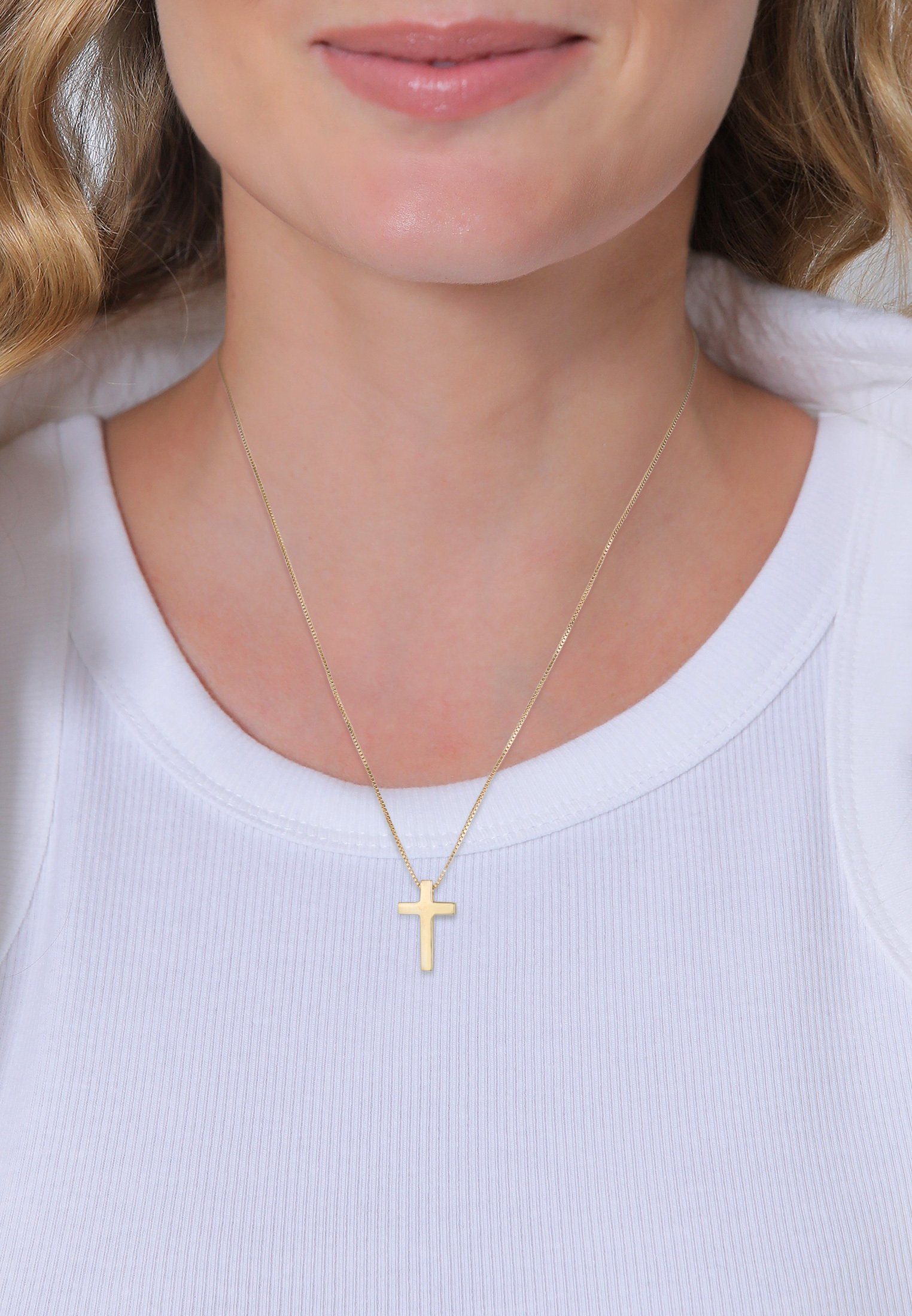 Elli Premium Kette Religion 925 Gold Silber, Unisex Basic mit Kreuz Anhänger Kreuz