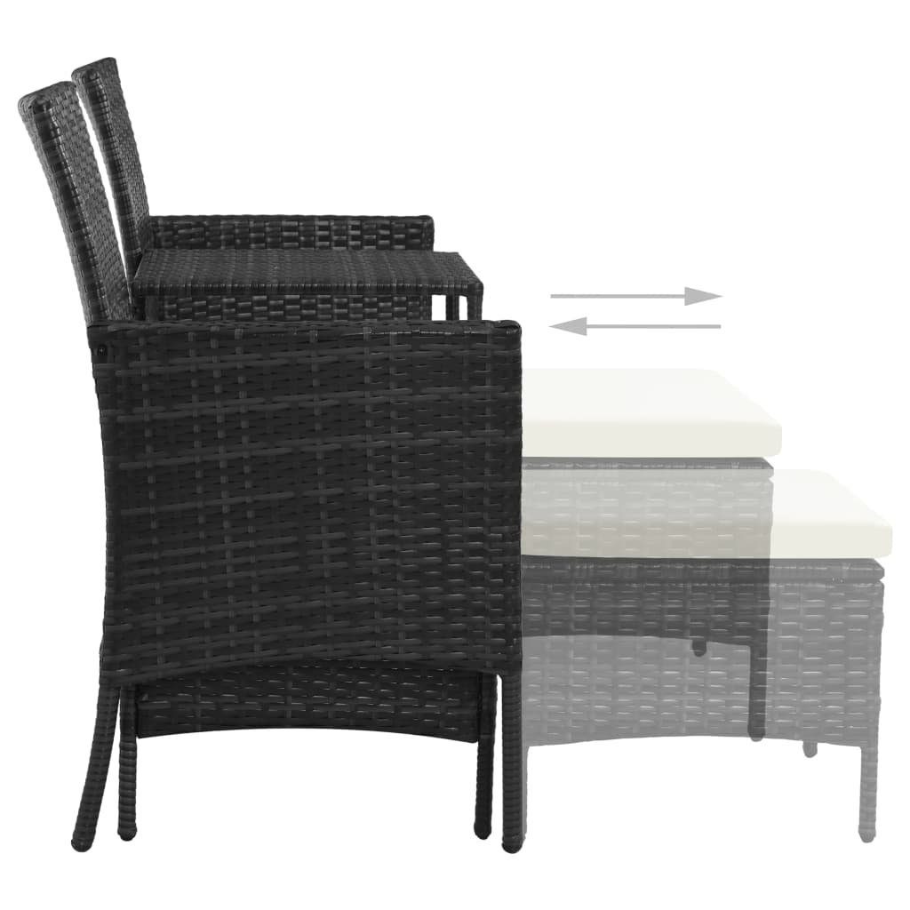vidaXL Loungesofa Rattan Teile mit Tisch 1 2-Sitzer-Gartensofa & Hocker Poly Schwarz