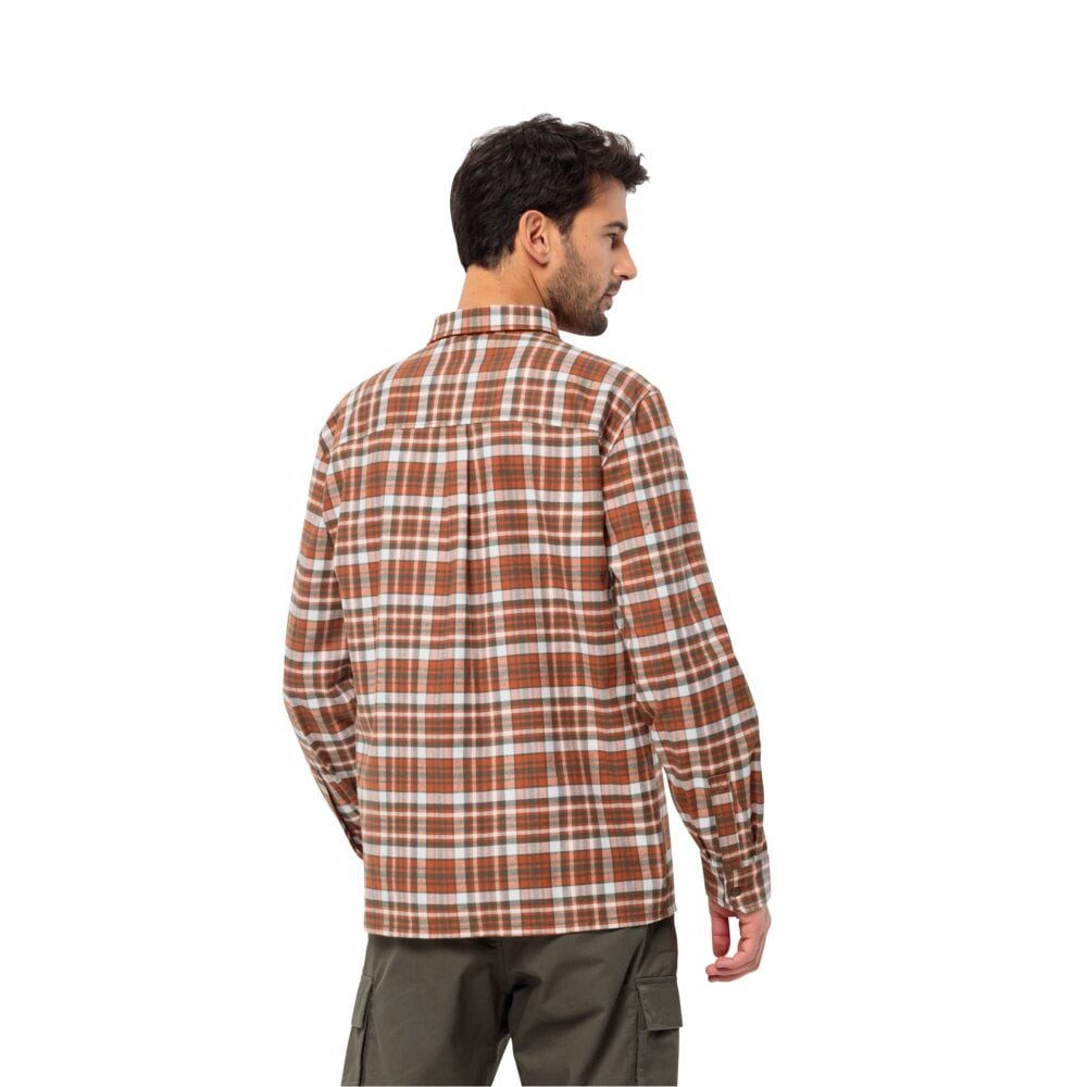Jack Wolfskin Langarmhemd Bergweg Shirt mit Brusttasche (Flanellhemd, Bio-Baumwolle) rot/braun