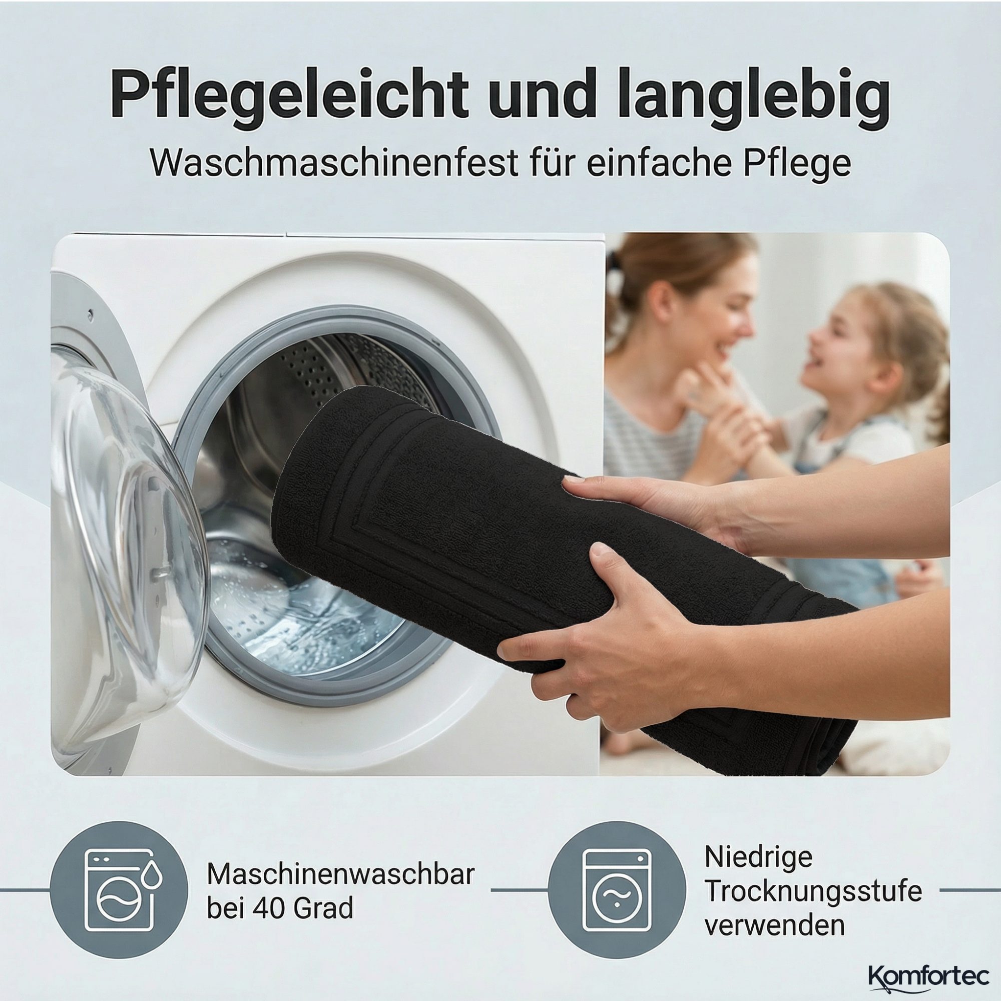 Komfortec Badematte Badvorleger aus 100% Baumwolle, 50x70 cm Duschvorleger, Waschbar Duschmatte, Frottee, Rechteckig, 600 g/m², 2er Set, Saugfähig & Schnelltroc – Bild 4 von 5