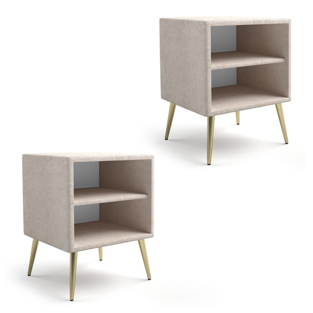 Lomadox Nachtschrank BERNALDA-166 Beige, modernes Design mit Stoffbezug