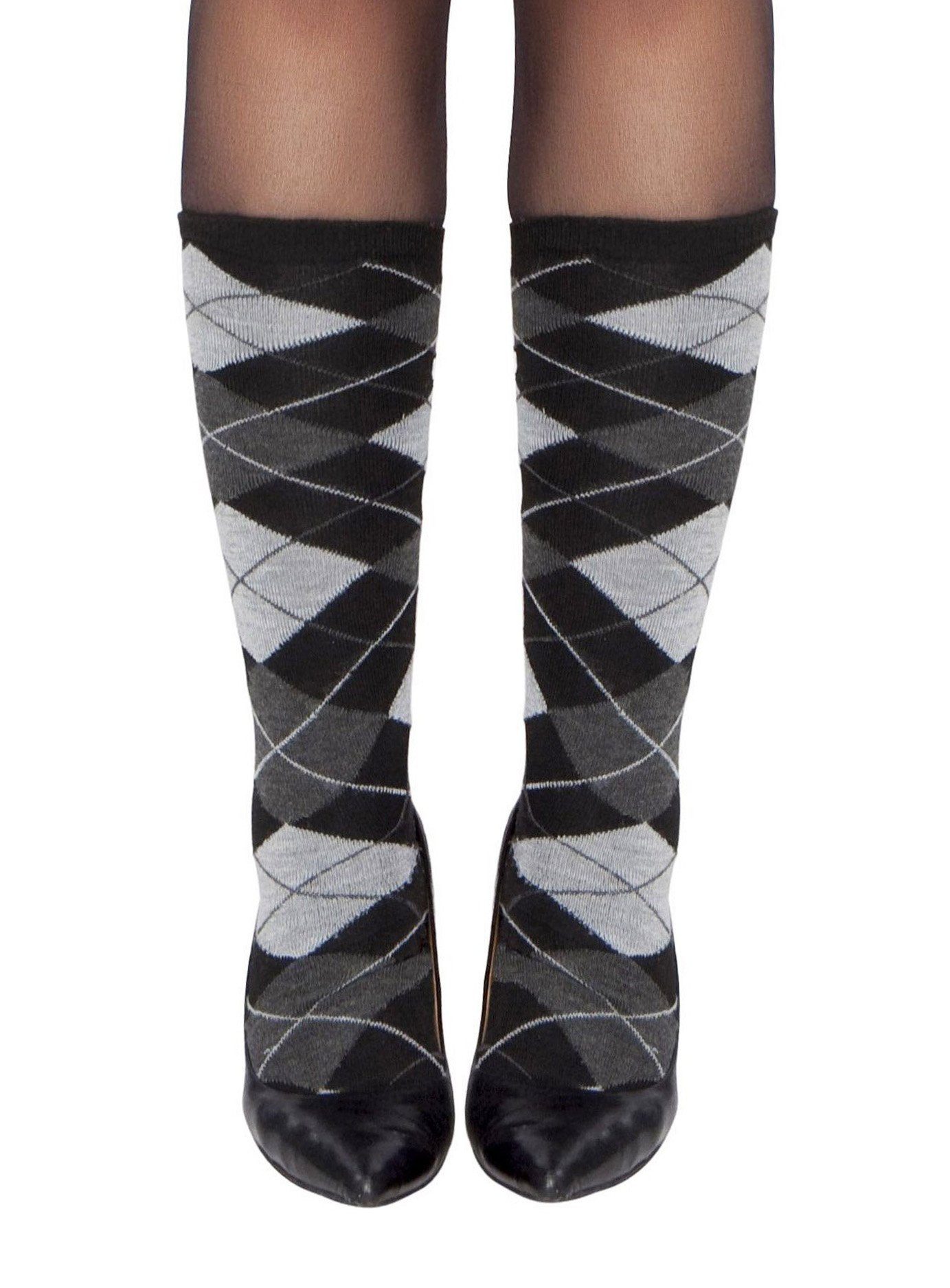Roma Costumes Socken Schwarz-grau karierte Damenstrümpfe Mittellange Socken im klassisch-britischen Look