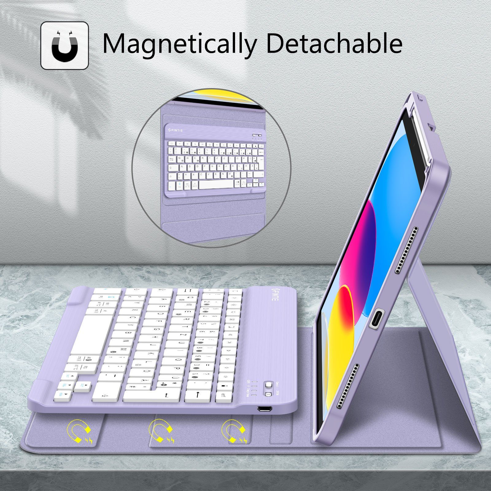 Fintie für iPad 11. Generation 11" 2025(A16), iPad 10. Generation 2022 10.9" Apple-Tastatur (Case mit Pencil Halter, magnetisch Abnehmbarer Tastatur(QWERTZ Layo – Bild 3 von 5