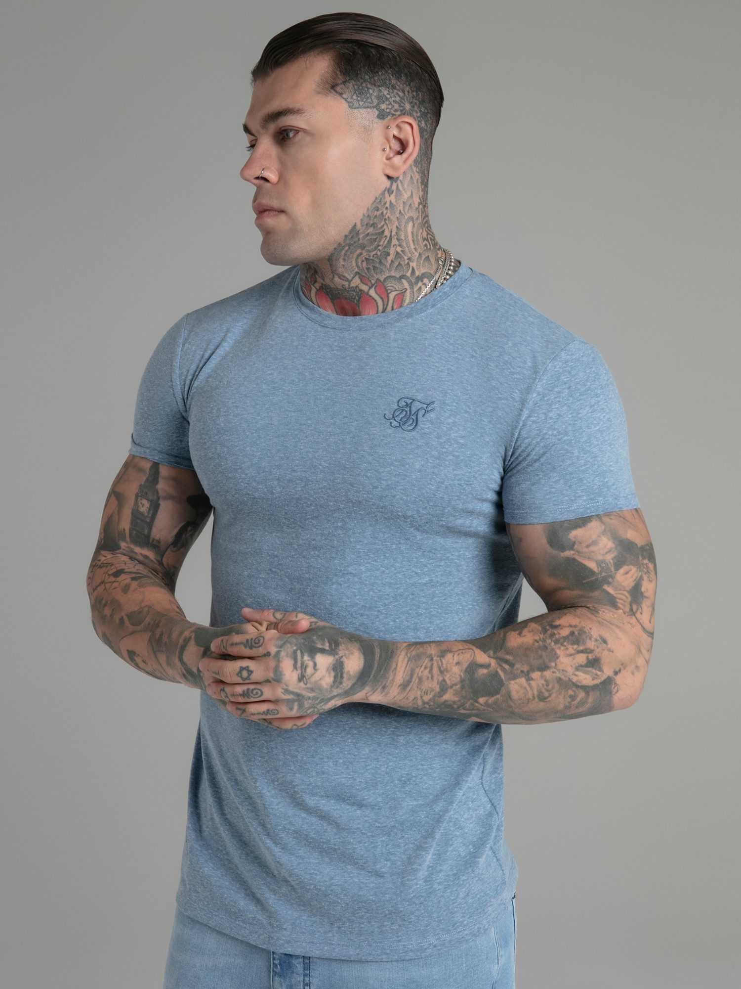 Siksilk T-Shirt SikSilk Herren Blaues Marl T-Shirt günstig online kaufen