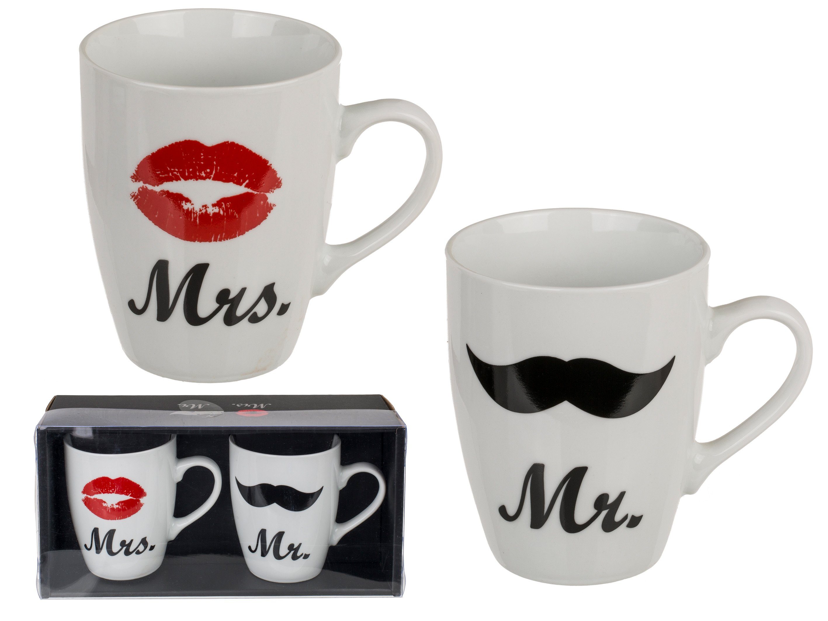 Haus und Deko Geschirr-Set 2er Set Kaffeetasse Mr. und Mrs. Tassen Kaffeebecher Geschenk Keramik (2-tlg), Keramik