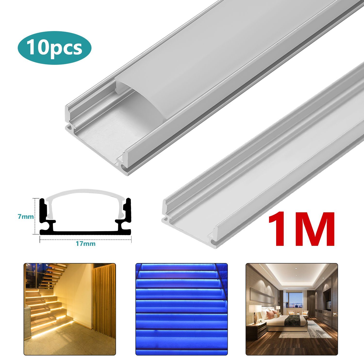 10x 1m LED Schiene Leiste Clanmacy Aluminium Profil LED-Stripe-Profil