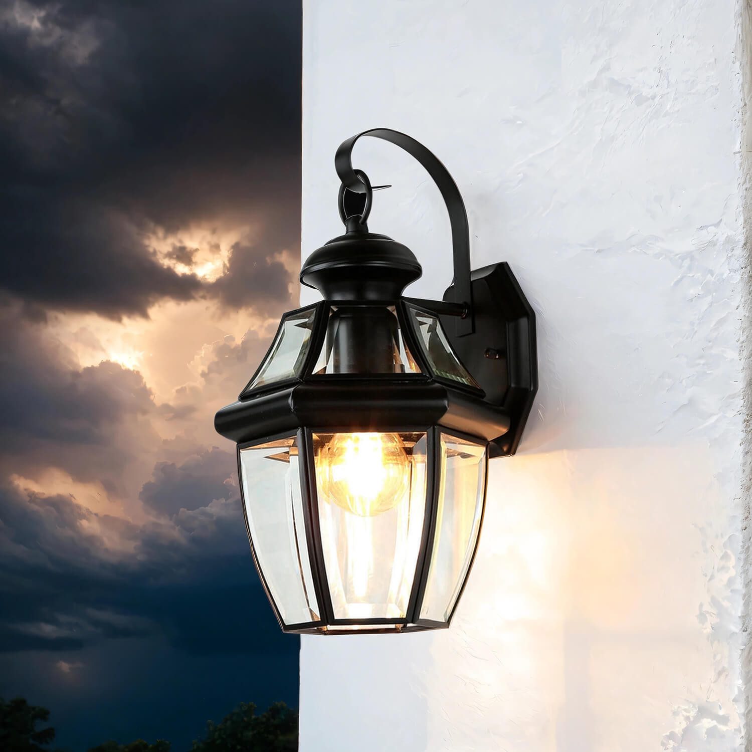 Licht-Erlebnisse Außen-Wandleuchte SANNI, ohne Leuchtmittel, Außenlampe Wand Garten Hof IP23 Schwarz E27 Glas Metall Vintage