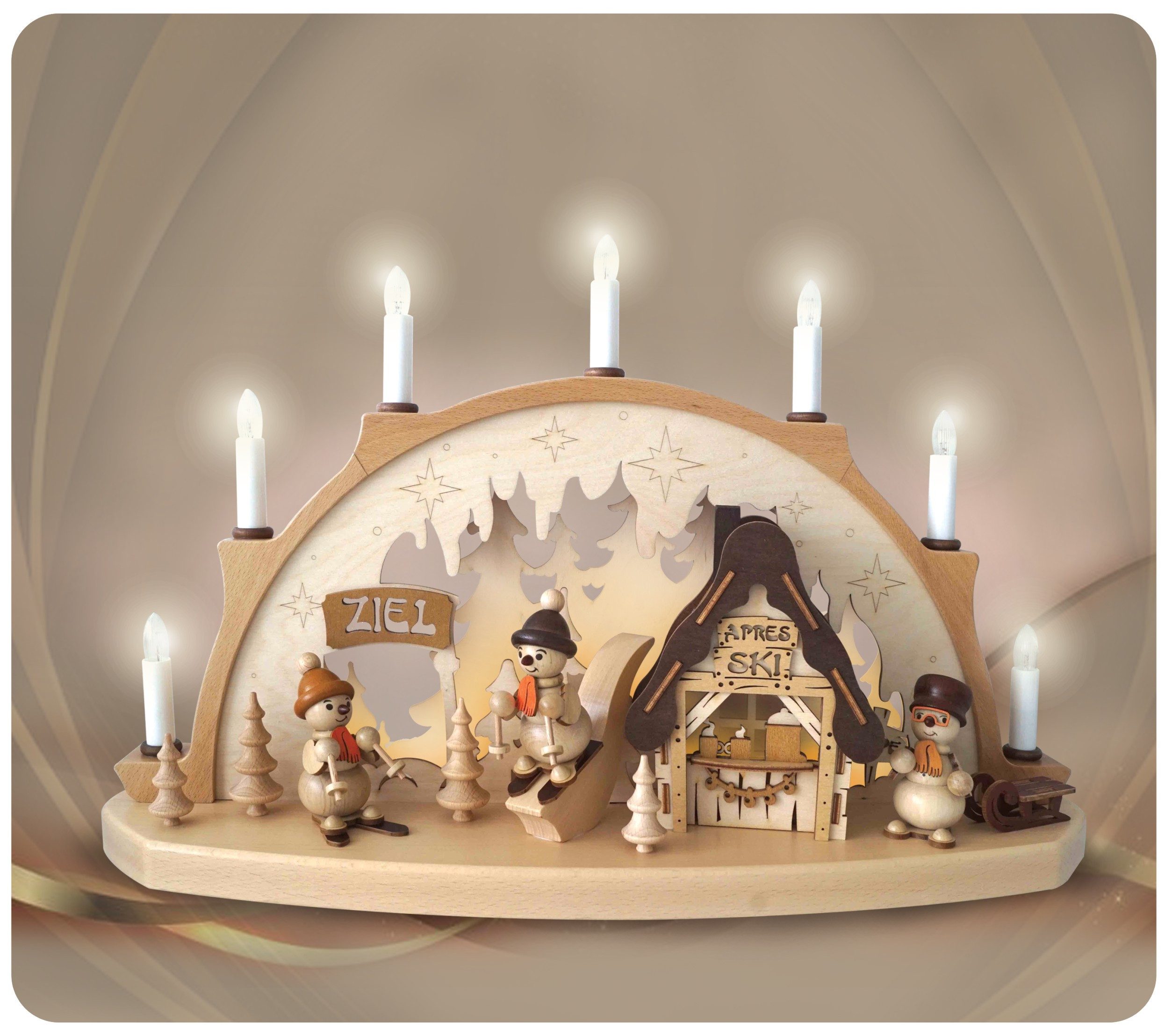 Schwibbogen Schwibbogen "Apres Ski" mit Schneemännern Erzgebirge Weihnachten