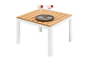 riess-ambiente Gartentisch ORLANDO LOUNGE 60cm weiß / natur (1-St), wetterfest · Metall · Outdoor-Beistelltisch · Balkon · Modern Design